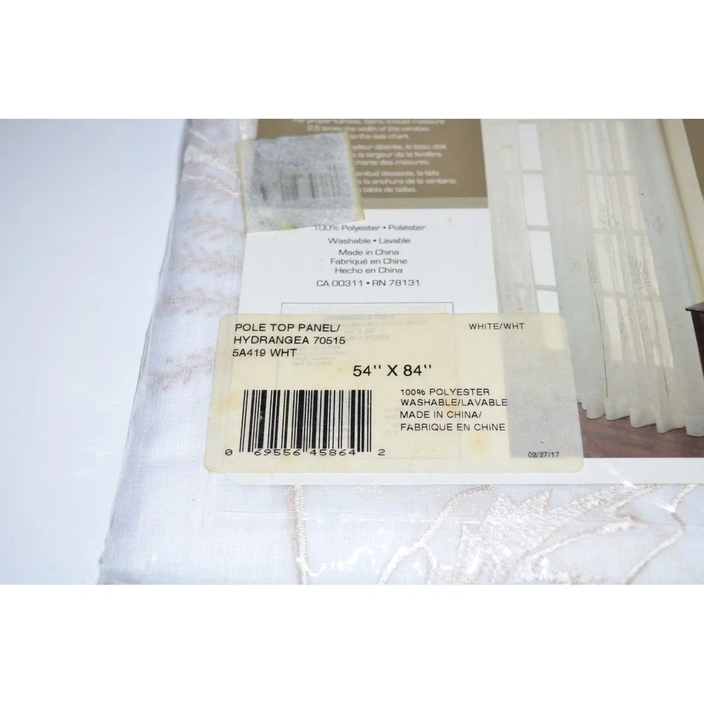 Habitat Hydrangea Rod Pocket Curtain Panel Window 54 x 84 in White New 1 panel